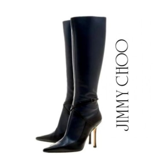 Jimmy Choo Shoes - JIMMY CHOO Black Paneled Italian Leather AWARD Zipper Pointy Toe Boots